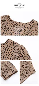 Detailed views of leopard print shirt featuring V-neck, pleated shoulder and cuffs