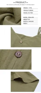 Detail view of olive green cotton linen fabric with wooden buttons and ruffle texture