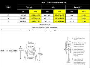 Detailed size guide and fabric composition for women's knit button-up pencil skirt