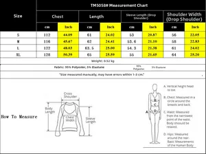 Detailed size guide for textured casual top showing chest, length, and sleeve measurements