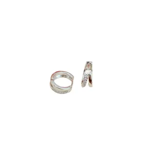 Polished silver hoop earrings for women with paved cubic zirconia in a minimalist style
