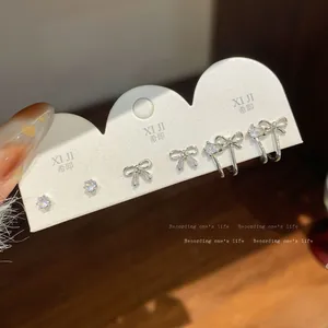 Luxury Zircon Bow Stud Earrings Round Rhinestone Studs With 925 Sterling Silver Earring Post Silver Plated Copper For Women Jewelry