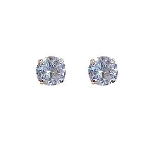 Minimalist round cubic zirconia screw back stud earrings with four-prong silver setting