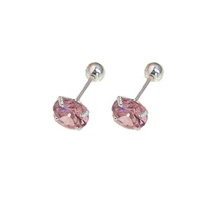 Elegant pink zircon stud earrings with silver screw backs for women's daily wear