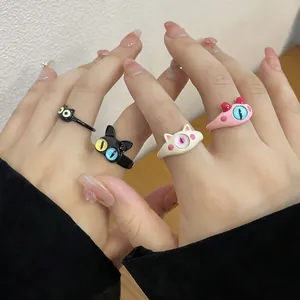 Cartoon Monster Eye Adjustable Opening Ring For Women Alloy Enamel Flocking Funny Gothic Harajuku Animal Jewelry Gift