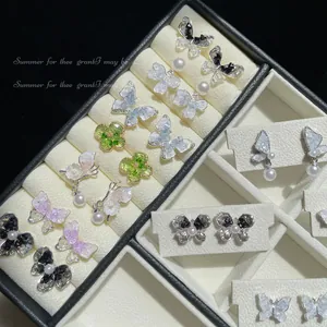 Elegant Crystal Bowknot Butterfly Earrings With 925 Sterling Silver Earring Post Pearl Floral Jewelry For Women