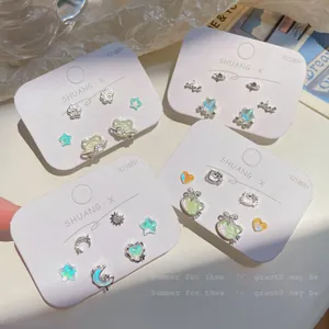 Süße Katze Stern Mond Ohrstecker Mit 925 Sterlingsilber Ohrstecker-Stift Irisierend Zirkonia Celestial Quasten Ohrringe Für Damen
