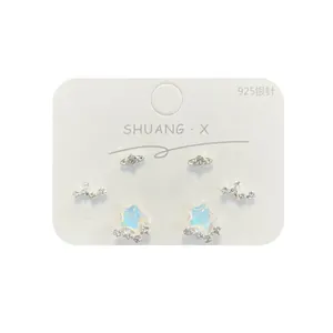 Dreiteiliges Ozean-Katzen-Ohrring-Set mit 925er Silbernadeln und Aurora-Sternkristallen