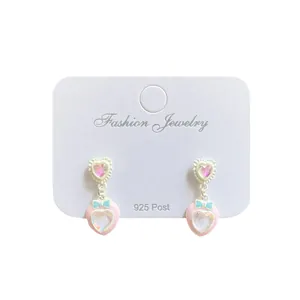 Orecchini a cuore macaron con fiocchi blu e perni in argento 925 per le donne