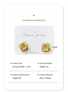 Détails des boucles d'oreilles nœud doré de 1,2 cm avec tiges en argent 925