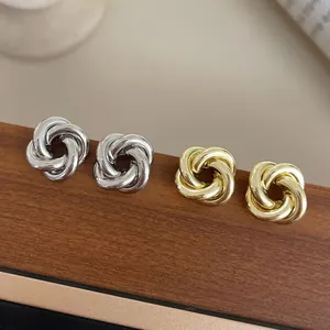 Boucles d'Oreilles Clous Cercle Nœud Minimaliste Avec Tige en Argent Sterling 925 Alliage Électroplaqué Or Argent Bijoux Géométriques pour Femmes Cadeau