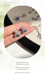 Macro detail of bear stud earrings featuring gradient blue and white pavé crystals