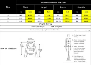 Size chart for casual knitted cardigan with detailed chest and length measurements in cm and inch