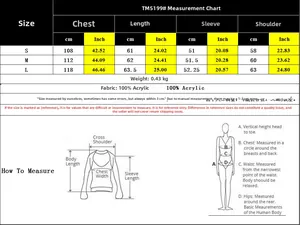 Detailed size chart for women's V-neck heart cardigan with S, M, L dimensions and weight