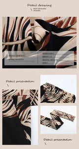 Detailweergave van jumpsuit met tropische bladprint, elastische taille en stoffen riem