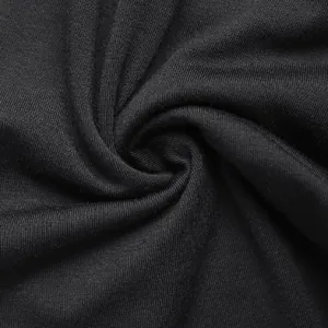 Close-up of black high-density knit fabric texture with soft pleated detail on jumpsuit