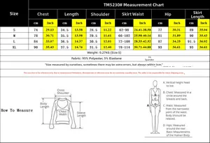 Size guide with measurements for women's ruched slit sleeveless two-piece set in cm and inches