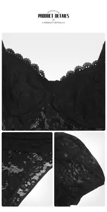 Close-up of black floral lace bodysuit with scalloped neckline and intricate mesh details