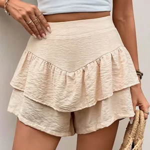 Women Summer Casual Tiered Ruffle Shorts High Waist Wide Leg Viscose Skort Textured Beach Vacation Bottoms