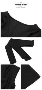 Vue détaillée du col en V et de la ceinture en tissu sur une robe évasée noire texturée