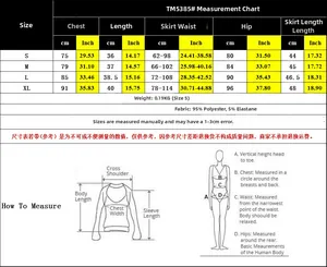 Size chart for women's knit vacation set showing measurements for top and mini skirt