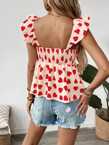 Sweet heart print sleeveless top with ruffle straps and smocked back detailing