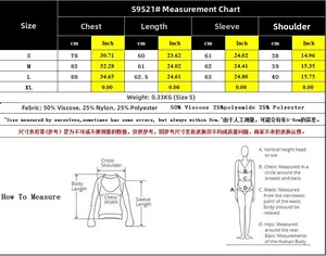 Size chart for V-neck sweater showing chest, length and sleeve in cm and inches