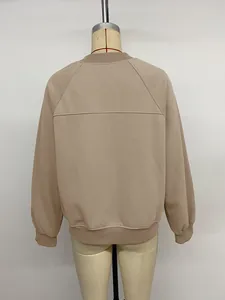 Detailed back view of a khaki oversized sweatshirt with drop shoulder and ribbed trim