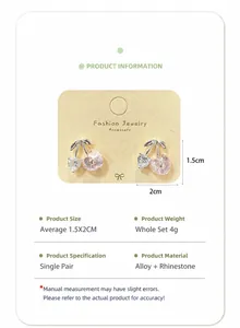 Détails des boucles d'oreilles cerise avec dimensions et informations sur le zircon rose