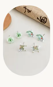 Detail von China-Stil Ohrring-Set mit Harzrose, Fächer und Schmetterlingsanhängern