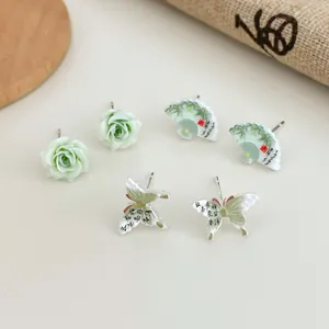 Ohrring-Set im China-Stil mit Harzfächern, Schmetterlingen und floralen Mustern