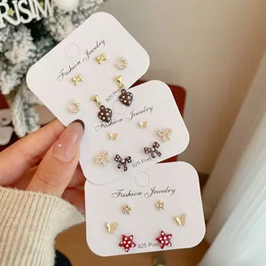 Sweet Polka Dot Bow Heart Stud Earrings For Women 925 Sterling Silver Earring Post Alloy Enamel Vintage Korean Jewelry Fashion Gift