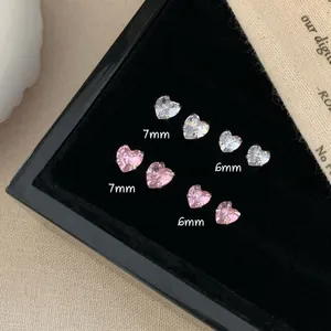 Boucles d'oreilles cœur en zircone rose et blanc, disponibles en 6 mm et 7 mm