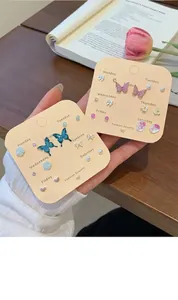 Detailed view of colorful butterfly stud earring sets with daily labels on cards