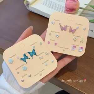 Butterfly Rose Flower Weekly Earring Collection With 925 Sterling Silver Earring Post Alloy Resin Zirconia Daily Jewelry