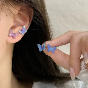 Exquisite butterfly stud earring set with pink purple and sky blue gradient wings