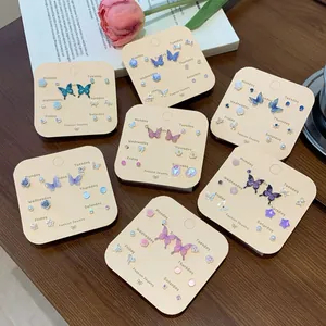 Delicate 7-day colorful rose and butterfly stud earring set with floral accents