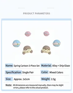 Detailed view of cartoon fruit earrings with size parameters and alloy material specifications