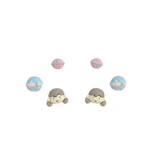 Cute cartoon fruit girl and pastel planet stud earrings set with silver pins