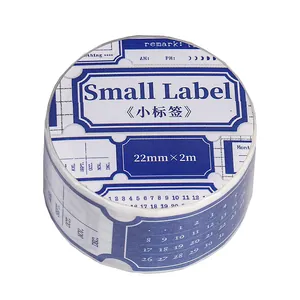 Retro Small Label die-cut washi tape featuring calendar dates and blue frame designs