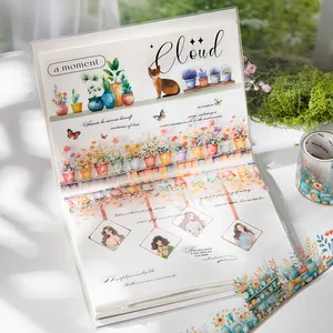Ruban adhésif PET décoratif motifs plantes et chats pour journaux et scrapbooking