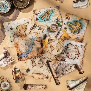 Vintage nautical PET sticker set featuring compass, maps and marine decor for DIY journals