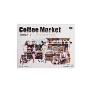 Pack de pegatinas PET Coffee Market para scrapbooking con motivos vintage de cafeterías