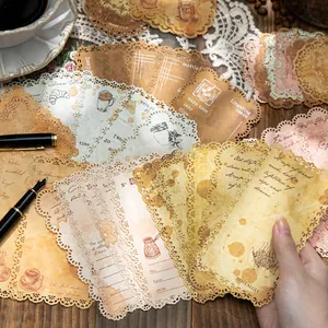 Vintage lace hollow material paper for scrapbooking with coffee theme and retro designs