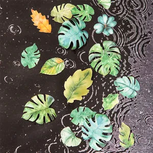 Leaf Scenery Watercolor White Kraft Paper Stickers For Journal Scrapbooking DIY Decoration Maple Ginkgo Monstera Clover Leaves