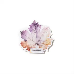 Watercolor gradient maple leaf sticker with 'Have a good day' text for DIY journals