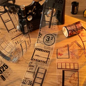 Vintage film roll PET tape with cinema frames and butterflies for journal scrapbooking