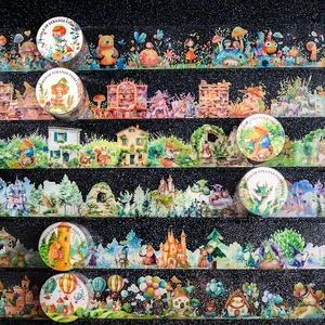 Set di 6 nastri adesivi in PET a tema fiabesco con illustrazioni colorate e vivaci