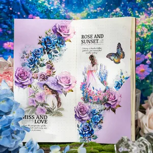 Floral girl theme stickers for DIY scrapbooking with blue rose and butterfly motifs