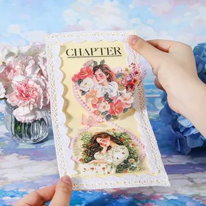 Girl and flower themed DIY scrapbook stickers with delicate white lace border design